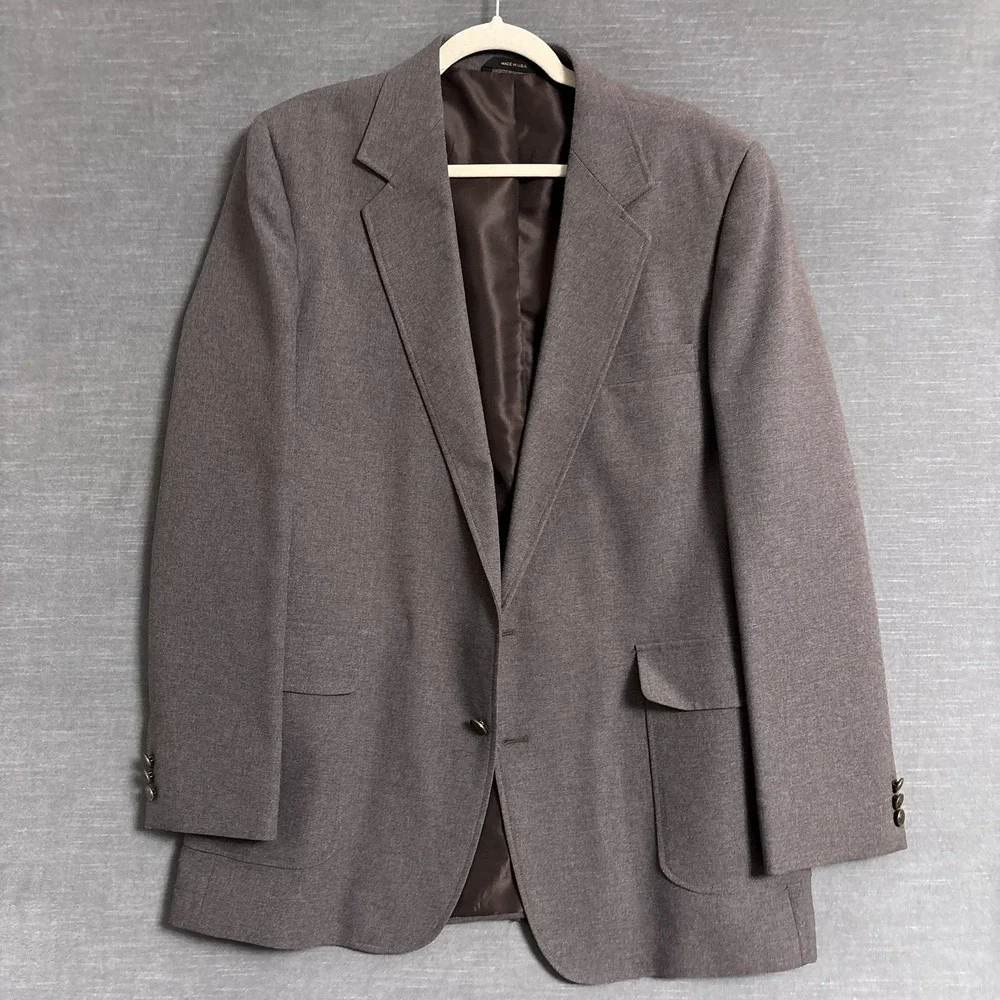 Vintage Haggar Suit 44L Blazer‎ 34x32 Pants Brown Polyester Disco 70s 80s USA